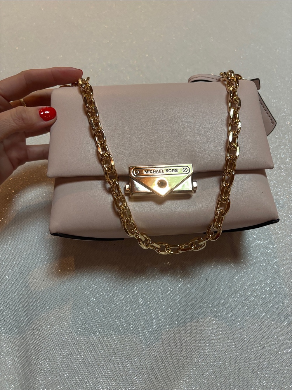 Michael Kors Blush Pink Leather Crossbody with Gold Chain